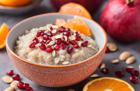 Mediterranes Orangenblüten-Porridge mit Granatapfel