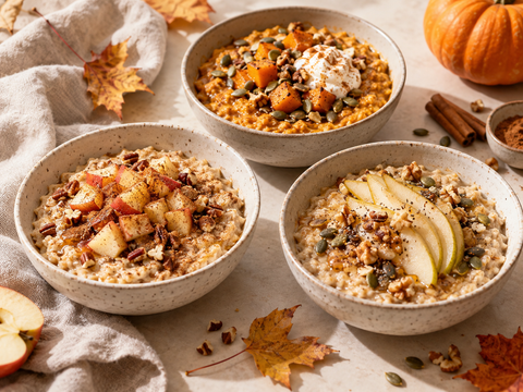 Apfel Zimt Porridge, Pumpkin Spice Porridge, Porridge mit Birne, veganes Herbstfrühstück, Porridge Rezept, Porridge mit Kürbis, Herbstfrühstück, warmes Frühstück, Porridge mit Wasser, veganes Porridge.