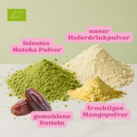 Mango Matcha Datteln ohne Zucker mit Hafermilch