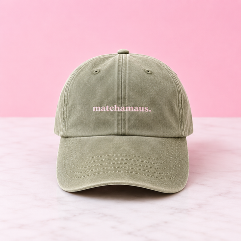 cap Matchamaus grün mit rosa Schriftzug
