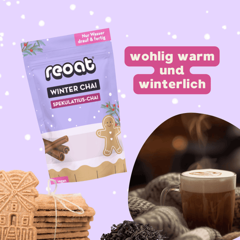 Weihnachtlicher Chai Latte mit Spekulatius-Gewürzen – aromatischer Genuss für kalte Tage.